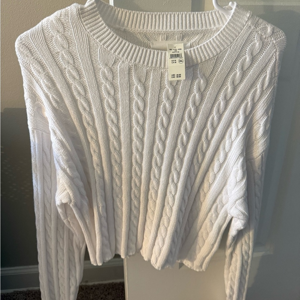 Aerie Classic White Cable Knit Sweater